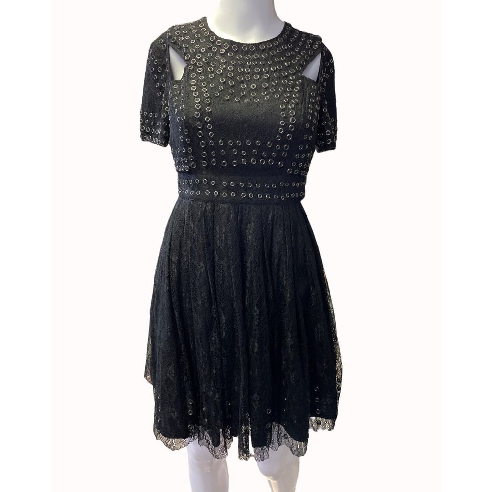 Christopher Kane Women's Black metal studded gothic Lace Mini Dress Size 4 SKU